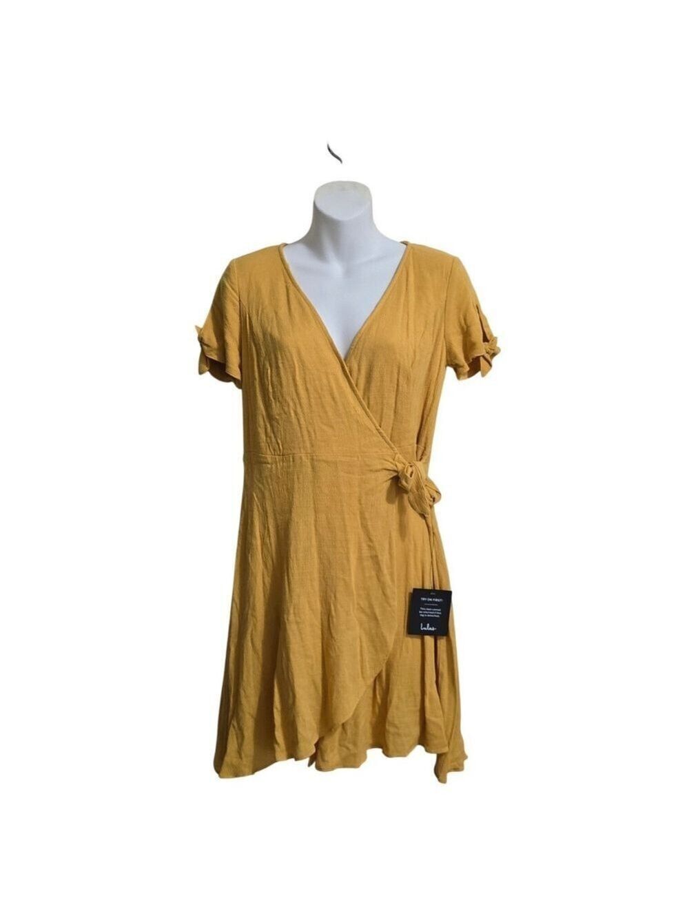 Lulus My Philosophy Golden Yellow Wrap Dress Sz M NWT